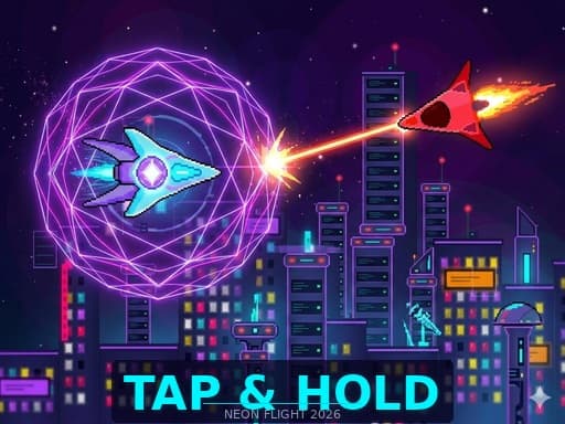 Tap & Hold is a fast-paced neon cyberpunk flight arcade game. Hold to fly up, release to fall down. Navigate through dangerous obstacles, collect coins, grab power-ups, and unlock unique characters. How far can you fly?
